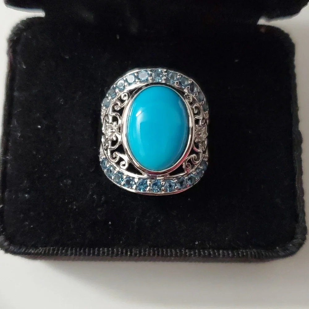 Sterling Silver 925 Turquoise and Blue Topaz Ring